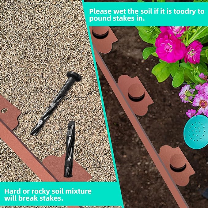 Landscape Edging Coil 33 FT, 2 Inch Tall Garden Edging Border Flexible Lawn Edging Kit with 30 Spikes, Plastic Edging for Landscaping Flower Beds Yard Pathway Paver Edging (2IN x 33FT, Brown)