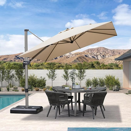 PURPLE LEAF 9' X 9' Patio Umbrella Outdoor Cantilever Umbrella, Aluminum Offset Umbrella with Champagne Frame and 360° Rotation for Pool Deck Garden, Beige