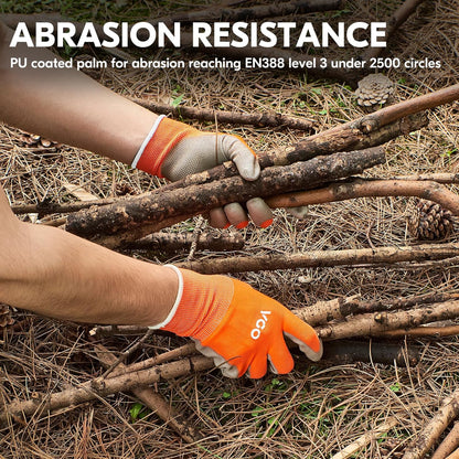 Vgo... 15-Pairs Safety Work Gloves, Gardening Gloves, Polyurethane Coated, Dipping Gloves, Latex Free (Size M,Orange, PU2103)