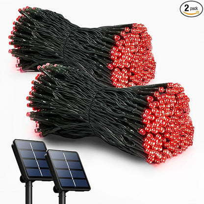 2 Pack Solar Christmas Lights Outdoor, 72FT 200 LED Solar String Lights with 8 Lighting Modes, IP65 Waterproof Solar Lights Outdoor for Xmas Garden Party Tree Decor