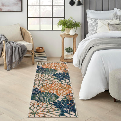 Nourison Home Aloha Indoor/Outdoor Blue Green 2' x 6' Area Rug, Easy Cleaning, Non Shedding, Bed Room, Living Room, Dining Room, Backyard, Deck, Patio (2x6)