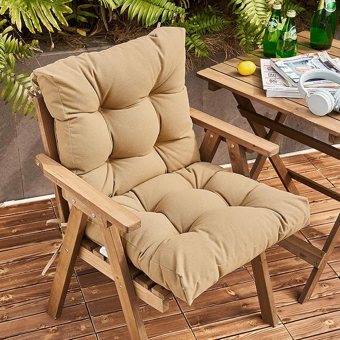 ARTPLAN All Weather Chair Outdoor Cushions Wicker Tufted Pillow with Back for Outdoor Furniture