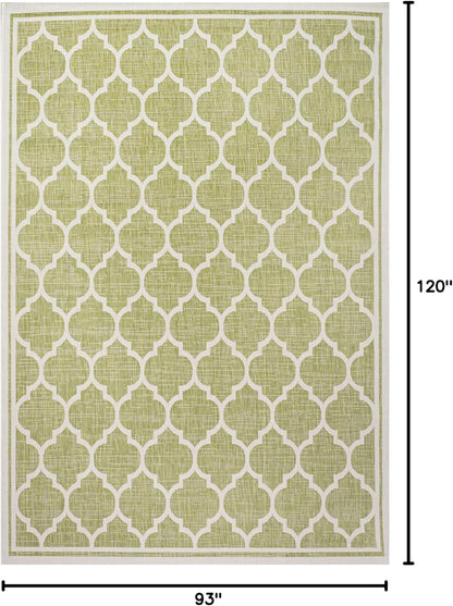 Eyely BMS109G-8 Santa Monica Trebol Moroccan Trellis Textured Weave Indoor/Outdoor Area Rug Coastal;Bohemian, Bedroom, Backyard, Patio, Easy-Cleaning, Non-Shedding, 8 X 10, Green/Cream