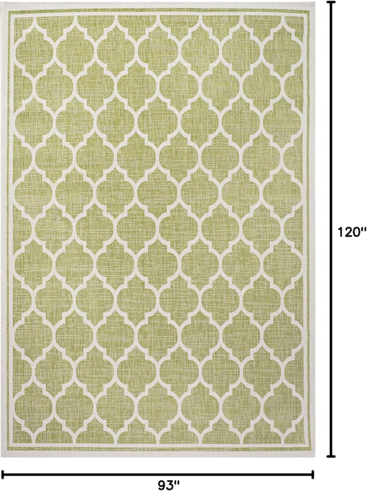 Eyely BMS109G-8 Santa Monica Trebol Moroccan Trellis Textured Weave Indoor/Outdoor Area Rug Coastal;Bohemian, Bedroom, Backyard, Patio, Easy-Cleaning, Non-Shedding, 8 X 10, Green/Cream