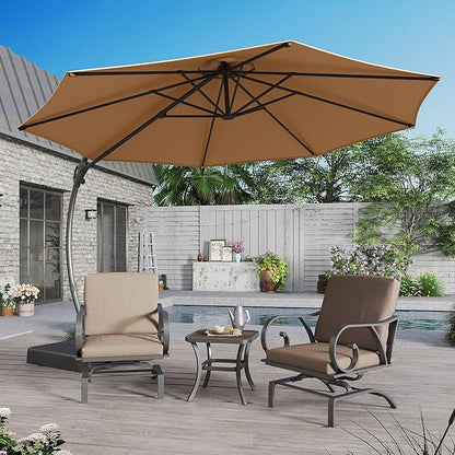 LAUSAINT HOME Outdoor Patio Umbrella with Base included, 12 FT Deluxe Curvy Cantilever Umbrella Offset Hanging umbrella with 360° Rotation for Market, Pool, Garden, Backyard, Deck (Tan, 12 FT)