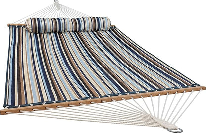 Sunnydaze Quilted Outdoor Hammock with Spreader Bars - Heavy-Duty 450-Pound Capacity Double Hammock for Outside - Ocean Isle