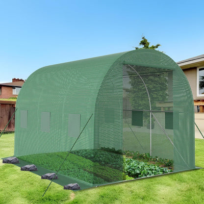 9.8*6.5*6.5FT Heavy Duty Greenhouse for Outdoors, Large Walk-in Green House with High Tunnel PE Cover & Irrigation Garden Sprinkler System for Winter, Green