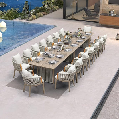 PURPLE LEAF 17 Pieces Outdoor Dining Set for 16, Aluminum Outdoor Patio Table and Chairs Set with Olefin Cushions, All-Weather Patio Dining Set for Garden or Deck, Beige