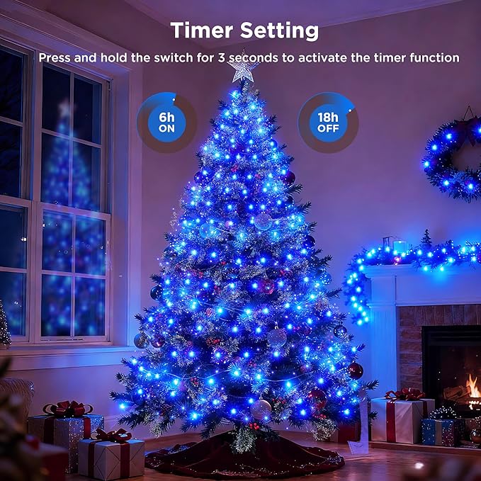 BlcTec Christmas Lights Indoor Outdoor, 300 LED 108FT Christmas String Lights with UL Certified, 8 Lighting Modes, End to End Connectable, Timer, Waterproof & Memory for Xmas Decorations, Blue