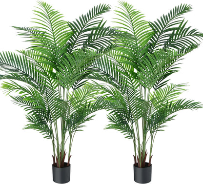 Fopamtri Artificial Areca Palm Tree 6 Foot UV Resistant Fake Palm Plant with 20 Trunks Potted Faux Tree for Indoor or Outdoor Decoration Silk Dypsis Lutescens Plants for Home Office, Set of 2