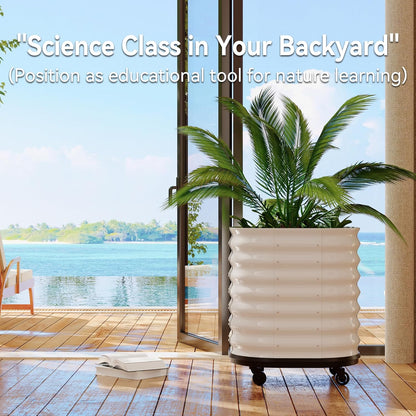 24x24x28in Galvanized Raised Garden Bed with Wheels & Water Reservoir – Durable Outdoor Planter Box, Elevated Raised Beds for Gardening, Portable Garden Box for Indoor/Outdoor Plants,White