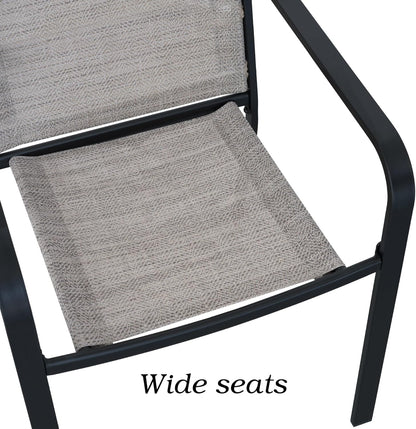 7-Piece Outdoor Dining Set, 48'' Round Table with 6 Stackable Chairs All Weather Furniture Set - Beige Grey