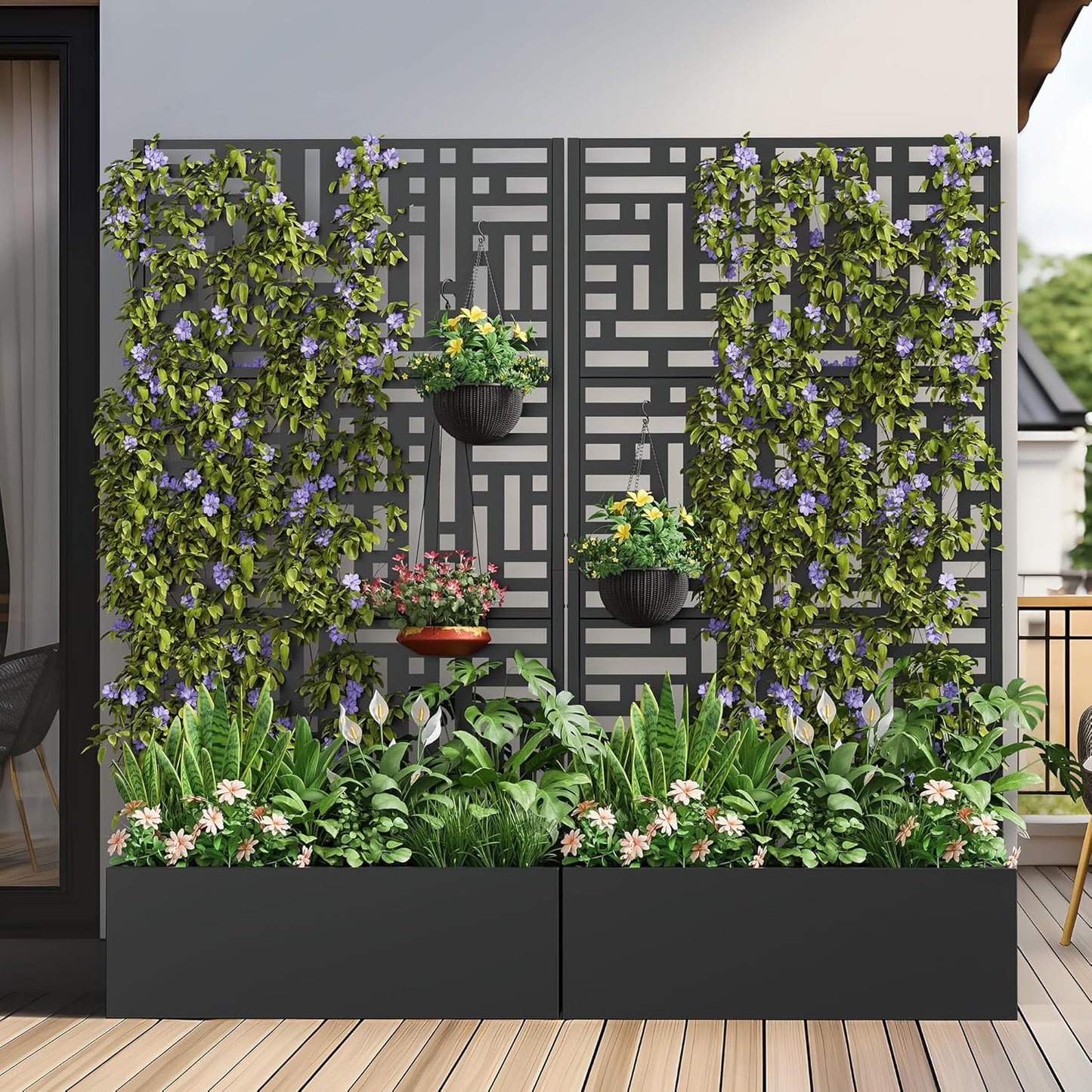 Casaphoria Metal Raised Garden Bed with Trellis and Wheels, 72"x35"x16" Planter Box for Climbing Plants, Vegetables & Vines, Features Drainage Holes and Privacy Screen (Black-Helen)