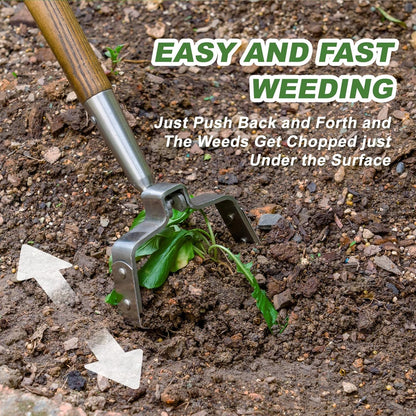 Haliaeetus Hula Hoe, 58'' Stainless Steel Stirrup Hoe, Action Hoe for Weeding in Push-Pull Motion, Scuffle Hoe with Comfortable Wood Long Handle for Standing to Weed on Flower Bed and Between Plants