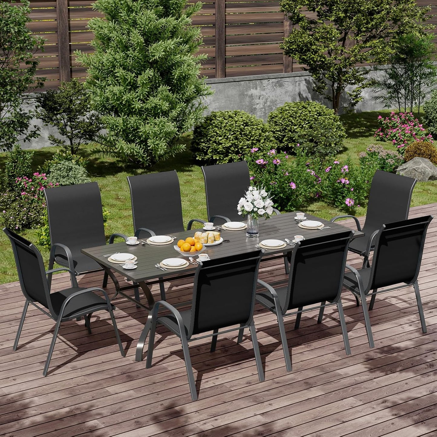 UDPATIO Patio Chairs Set of 8, Stackable Outdoor Dining Chairs with High Back, Breathable Textilene Fabric Outdoor Chair All Weather, 350LBS Capacity for Garden, Backyard (Black)