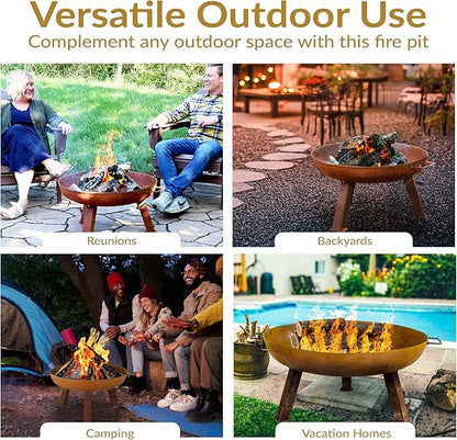 Sunnydaze 24-Inch Cast Iron Heavy-Duty Fire Pit for Outside - Wood-Burning Outdoor Fire Pit Bowl with Handles - Oxidized Finish