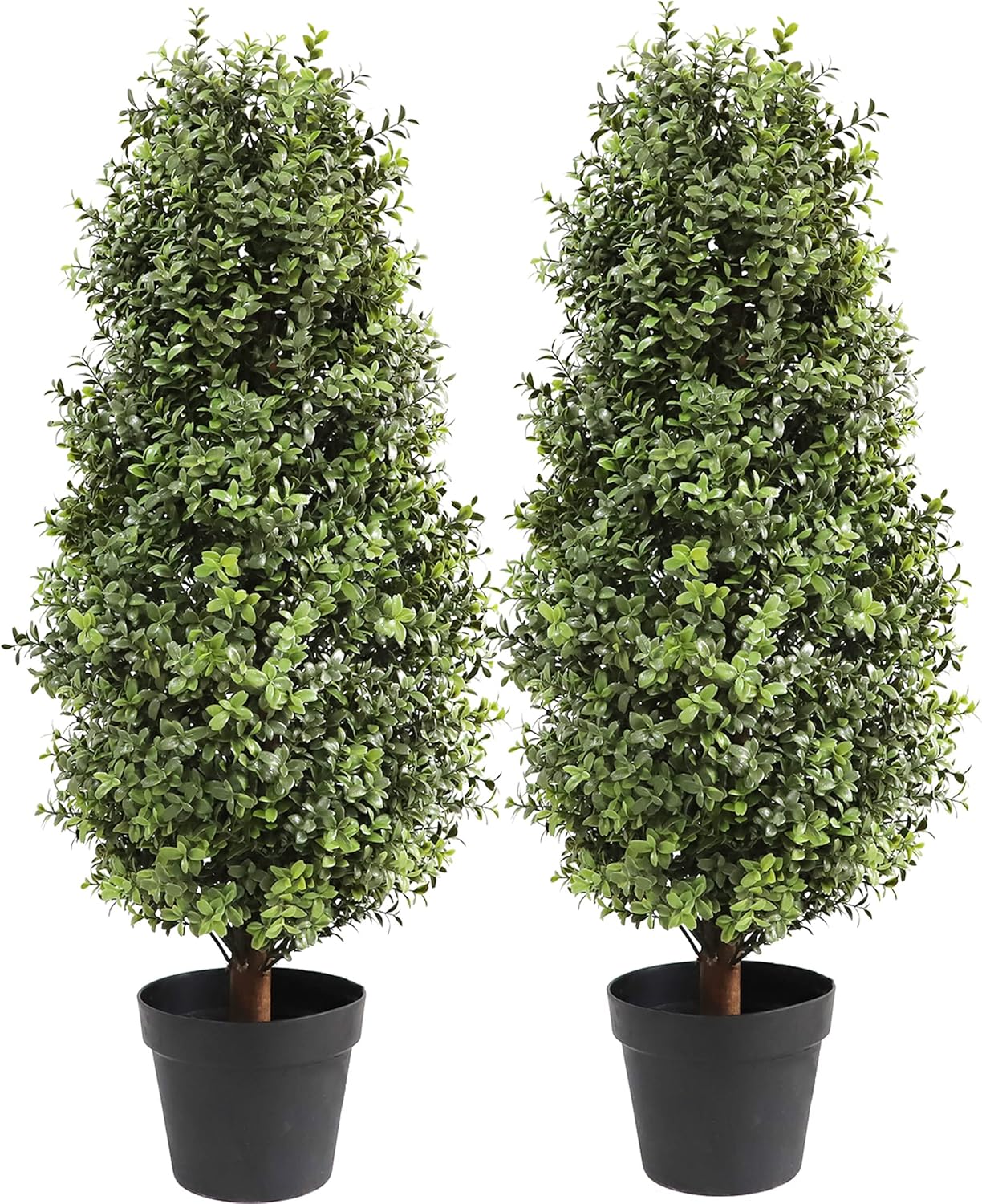 35inch Artificial Topiary Boxwood Tree, Faux Plants Outdoor 2 Packs Fake Bushes Faux Shrub, Artificial Topiary for Outdoors for Home Decor Indoor Front Porch