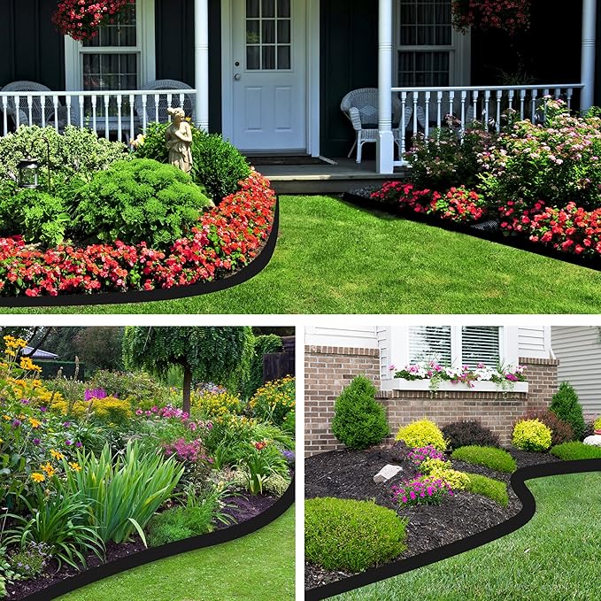 Landscape Edging, 40' 2" Tall Garden Edging with Scissors, Lawn Edging with 36 Garden Spikes and 2 Connectors, Heavy Duty PP&PE Material Edging for Landscaping, Garden, Lawn, Black