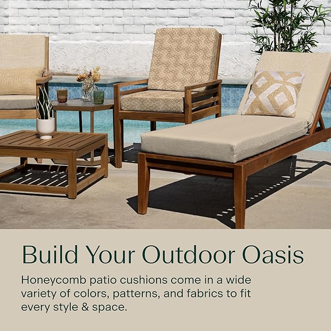 Honeycomb Outdoor Highback, 21 x 42, Courtyard Geo Almond Chair Cushion for Patio Furniture