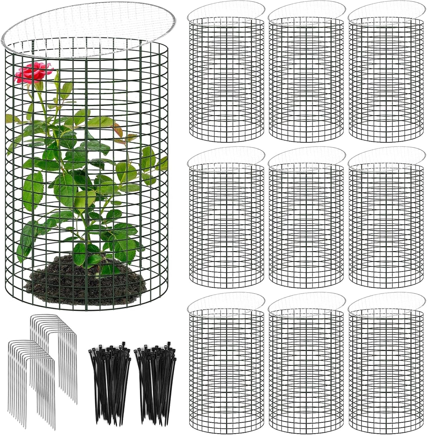 30 Pcs 24'' x 12'' Large Wire Plant Protector from Animals With Metal Cover, 10 Pack Metal Plant Cage Chicken Wire Cloche with 10Pcs Metal Covers to Keep Animals Out, Garden Protection Bunny Barricade
