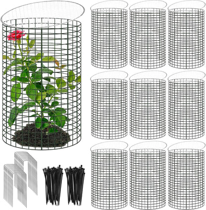 30 Pcs 24'' x 12'' Large Wire Plant Protector from Animals With Metal Cover, 10 Pack Metal Plant Cage Chicken Wire Cloche with 10Pcs Metal Covers to Keep Animals Out, Garden Protection Bunny Barricade