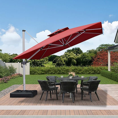 PURPLE LEAF 11 FT Cantilever Patio Umbrellas with Base Included, Large Square Offset Umbrella with 360° Rotation, Outdoor Aluminum Pool Umbrella for Pool Lawn Garden, Terra