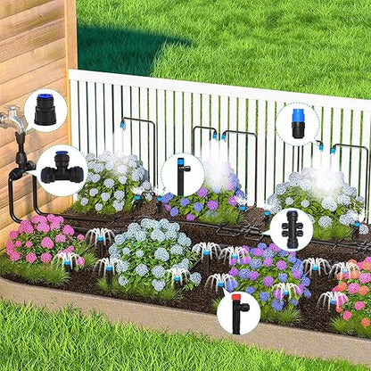 Quick-Connect Automatic Drip Irrigation System Kit – 230FT Garden Watering Kit with Adjustable Nozzles & Sprinklers for Greenhouse, Lawn, and Potted Plants Watering System