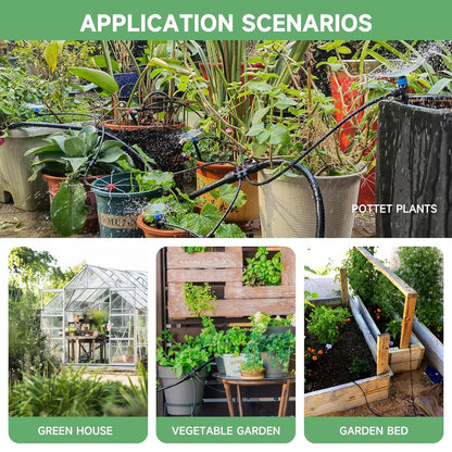 Quick-Connect 200FT Drip Irrigation System Kit, Automatic Garden Plant Watering System for Greenhouse, Yard, Lawn, with 1/2 inch 1/4 inch Irrigation Tubing Hose and Accessories