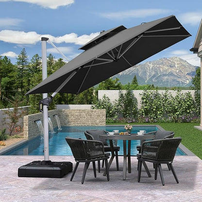 PURPLE LEAF 9ft Patio Umbrella Outdoor Square Umbrella Large Cantilever Umbrella Windproof Offset Heavy Duty Sun for Garden Deck Pool Patio, Grey