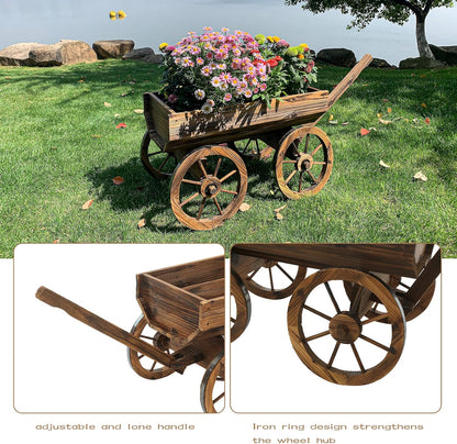 Garden Wooden Decor Rustic Flower Pot,Planters Wagon Indoor Outdoor Backyard Balcony Decor,for Outside Garden Decor Wheelbarrow Planter for Patio (Wooden Wagon)