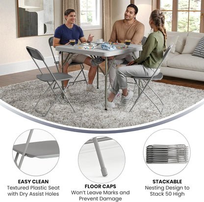 Flash Furniture Hercules Series Plastic Folding Chair - Grey - 6 Pack 650LB Weight Capacity Comfortable Event Chair-Lightweight Folding Chair