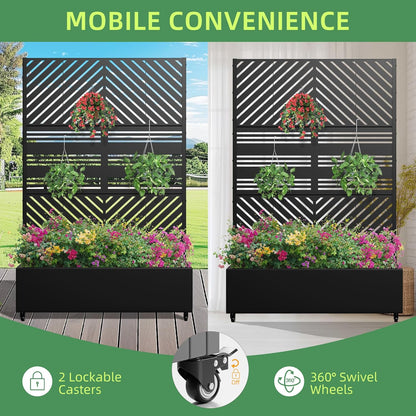 Casaphoria Metal Raised Garden Bed with Trellis and Wheels, 72"x47"x16" Planter Box for Climbing Plants, Vegetables & Vines, Features Drainage Holes and Privacy Screen, Black(Parallel&Harold)