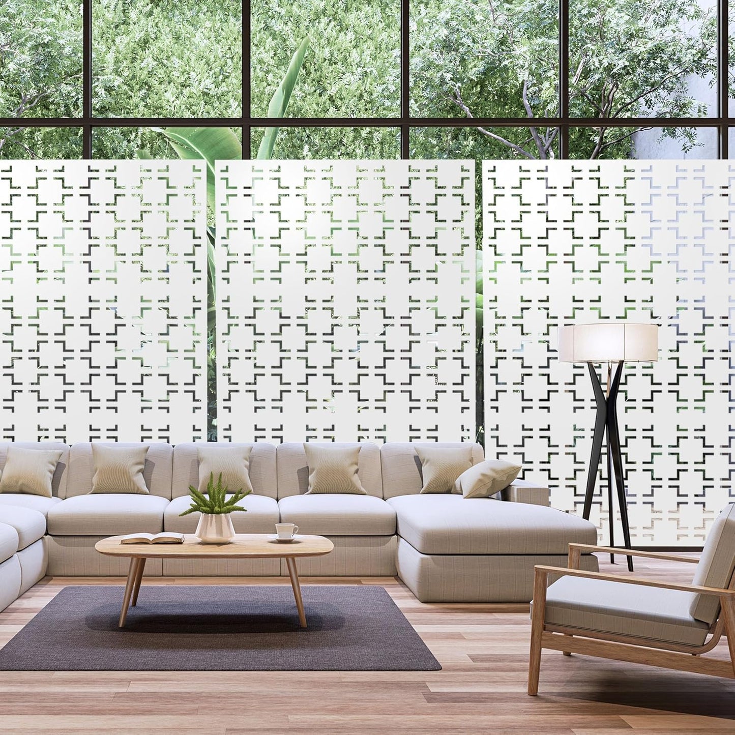 Metal Privacy Screen Outdoor 72" H×47" W,Freestanding Decorative Privacy Screen for Balcony Yard&Garden,Privacy Fence-White&Square