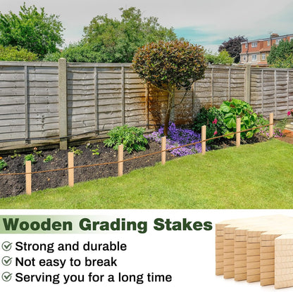 48 Pieces Wooden Garden Stakes 12 Inch Grade and Survey Stakes Wooden Garden and Sign Posts for Plant Support Silt Fence Yard Farm Survey Boundaries Baselines