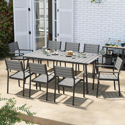 Aluminum 70 Inch Patio Outdoor Dining Table for 6, Umbrella Hole & Wood-Like Top, All-Weather Deck & Backyard Table
