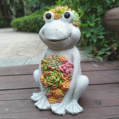 Large Frog Solar Garden Outdoor Statues with Succulent and 8 LED Lights,Outside Solar Frog Art Decor for Lawn,Yard, Balcony Ornament