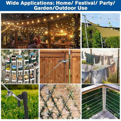 220FT 1/16" Wire Rope Kit - String Light Hanging Kit Vinyl Coated 304 Stainless Steel Cable with Turnbuckles for String Light Hanging, Gate Anti Sag, Stair Railing, Curtain, Picture Hanging, Garden