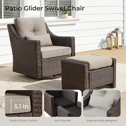 CHITA Patio Wicker Chair, 360° Rocking Swivel Outdoor Rattan Chair with Thickened Cushions for Backyard, Poolside, Garden or Porch