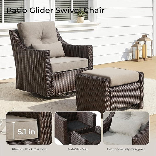 CHITA Patio Wicker Chair, 360° Rocking Swivel Outdoor Rattan Chair with Thickened Cushions for Backyard, Poolside, Garden or Porch