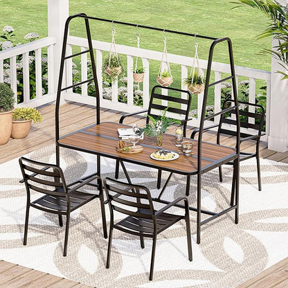LAUSAINT HOME A-Frame Outdoor Dining Table Set for 4 with 4 Hooks, Patio Furniture Set for Garden, Backyard and Patio, for Family, Holiday and Winter, Black