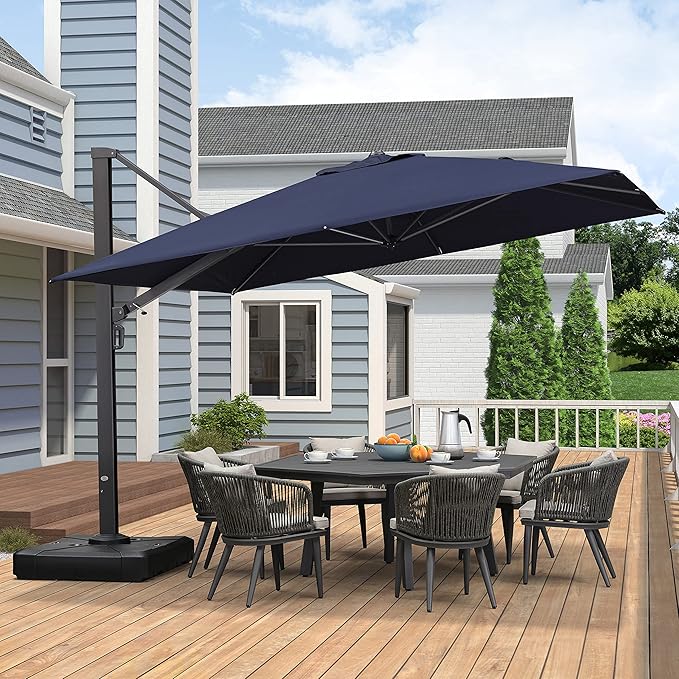 PURPLE LEAF 11 FT Square Patio Umbrella Large Cantilever Outdoor Aluminum Offset Umbrella with 360-degree Rotation for Garden Deck Backyard Pool, Navy Blue