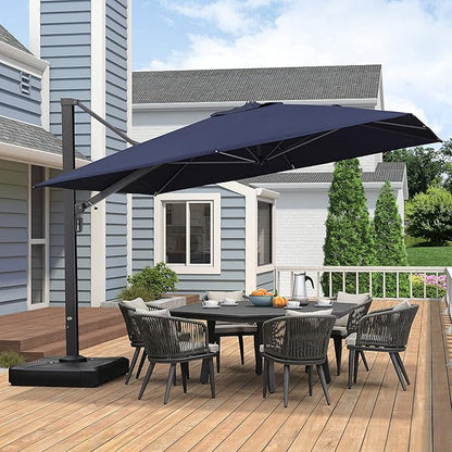 PURPLE LEAF 11 FT Square Patio Umbrella Large Cantilever Outdoor Aluminum Offset Umbrella with 360-degree Rotation for Garden Deck Backyard Pool, Navy Blue