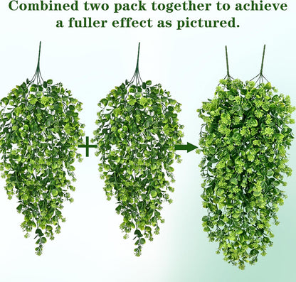 Waipfaru 4Pcs Fake Hanging Plants 3ft Fake Plants UV Resistant Fake Vines Artificial Decor for Indoor Outdoor Party Wall Porch Wedding Decoration,Light Green