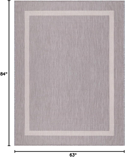 Bordered Outdoor Rug 5x7 Washable Outside Carpet for Indoor Patio Porch Waterproof Easy Cleaning Non Shedding Area Rugs Gray 5 x 7