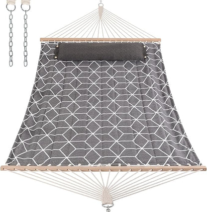 ANOW Outdoor Hammock with Spreader Bars and Detachable Pillow, 2 Person Hammock, 450 LBS Weight Capacity, Gray Cube
