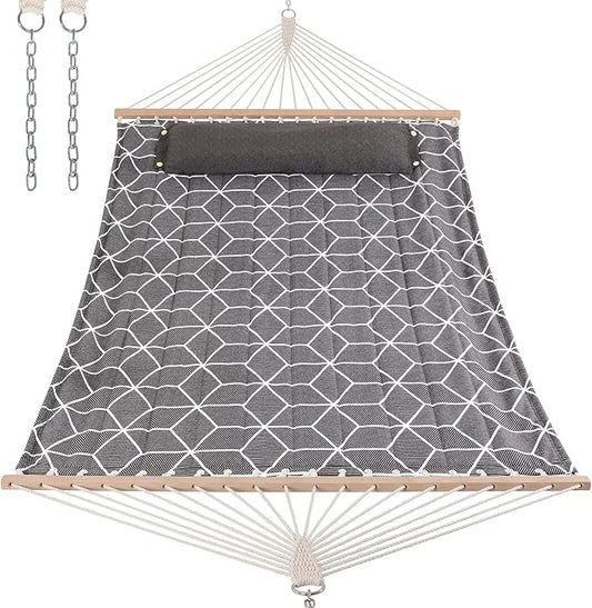 ANOW Outdoor Hammock with Spreader Bars and Detachable Pillow, 2 Person Hammock, 450 LBS Weight Capacity, Gray Cube