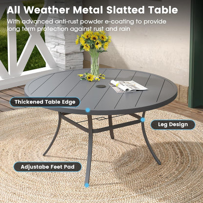 DIFY Patio Round Dining Table, 53" All Weather Round Outdoor Table with 1.57" Umbrella Hole for 8 Person, Perfect for Yard, Balcony and Lawn, Grey