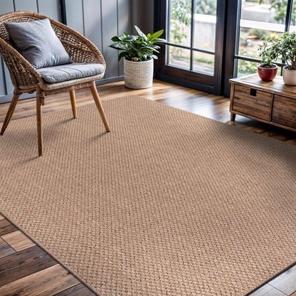 CAMILSON Easy Jute Rug 4x6, Indoor Outdoor Natural Color Farmhouse Area Rugs for Living Room Patio and Kitchen Rug, Solid Boho Woven Design, Easy-Cleaning, Washable Outside Carpet Alfombras (4 x 6)