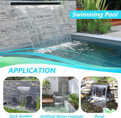 Waterfall Spillway Fountain 304 Stainless Steel Water Pool Fountain with Wider Water Flow Platform,Pool Waterfall for Outdoor Garden and Patio Decorations(35.5 Inch)