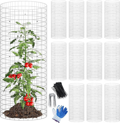 winemana 12 Set Garden Plant Protector Cage, 24x12 in Metal Wire Protectors for Plants, Protection Cages with Stakes & Nylon Ties, Animals Barrier to Keep Rabbit & Chicken Away from Flower Vegetables